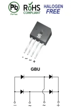 پل دیود 800 ولت 8 آمپر تخت شانه ای Bridge Rectifier GBU808 - تصویر 3
