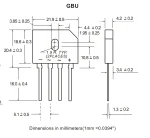 پل دیود 800 ولت 8 آمپر تخت شانه ای Bridge Rectifier GBU808 - تصویر 2